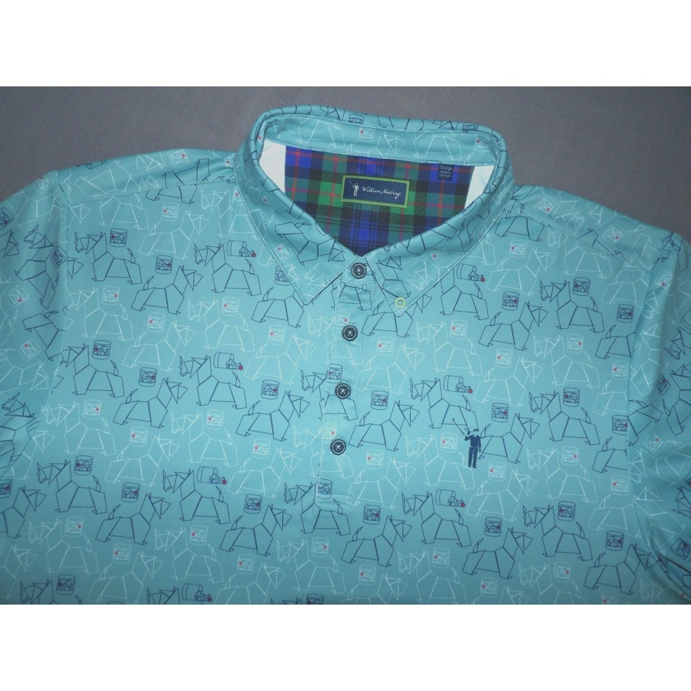 William Murray Short Sleeved Stretch Dog Print Performance Golf Shirt Men's XL